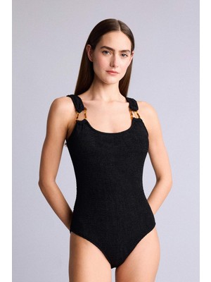 DeFacto Regular Fit Kırışık Dokulu Kumaş Siyah Mayo T8005AZ26SM