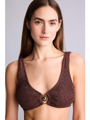 DeFacto Regular Fit Kırışık Dokulu Kahverengi Bikini Üstü E0206AX26SM