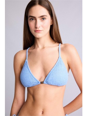 DeFacto Regular Fit Kırışık Dokulu Mavi Bikini Üstü E0205AX26SM
