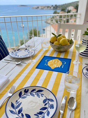 Rahan Design Limon Cello Desenli Sarı Çizgili Yazlık Dekoratif Runner - 45X145CM - Sarı Çizgili Limon Cello Runner