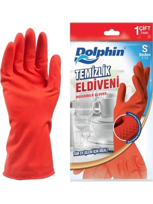 Dolphin Kırmızı Temizlik Eldiveni S Beden Kaydırmaz Pütürlü 1 Çift