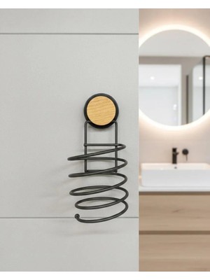 Okyanus Home Ahşap Desenli Siyah Saç Kurutma Makine Askısı Sihirli Yapışkan Malzeme ile