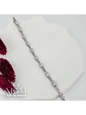 Ulora Rodyum Zirkon Taşlı Pirinç Bileklikler 17+2 cm - KBL0062