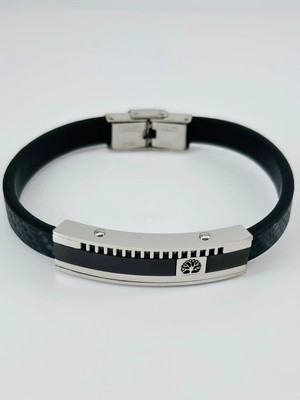Ulora Siyah Deri / Çelik  Erkek Deri Bileklik 20 Cm  - EBL0084