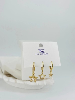 Ulora Yıldız Detaylı Üçlü Kombin Küpe - KP00555