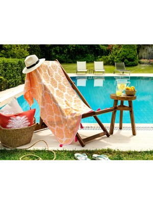 Madame Coco Amelie Jakarlı Peştemal Pamuk 90 x 170 cm Emici Yumuşak Özellikte Sarı/Pembe