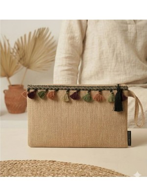 Ju Yaratıcı Tasarım Hasır Kadın Portföy & Clutch Çanta Kahve