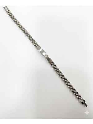 Ulora Rodyum Çelik  Erkek Çelik Bileklik Boy 21.5 cm / En 0.6 Mm  - EBL0050