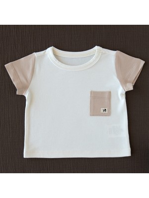 Mimu Baby Bambu Kısa Kollu ve Cep Detaylı Bebek Pijama Üstü - Krem/bej