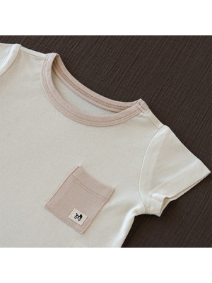 Mimu Baby Bambu Yaka ve Cep Detaylı Bebek Pijama Üstü - Ekru/bej