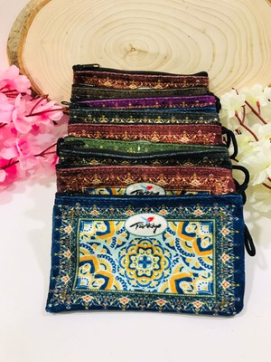 Erdoğan Hobi Kadife Bez Cüzdan 10 Adet Şık Tasarımlı Renkli Kilim Desenli Hediyelik 9*14 cm Bozuk Para Cüzdanı