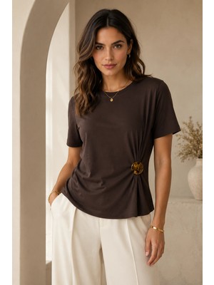 Purple By Banu Kahverengi Gold Tokalı Tshirt