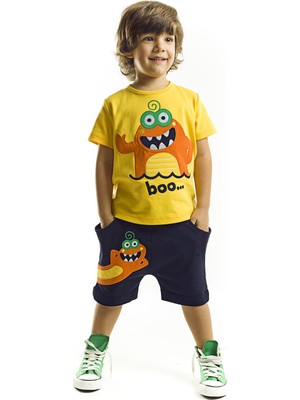 Denokids Lake Monster Sarı T-shirt ve Şort Takım 4 Yaş Erkek Çocuklar İçin Eğlenceli