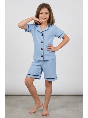 Kinderos Kısa Kollu Düğmeli Kız Çocuk Pijama Takımı - 26Y 4241