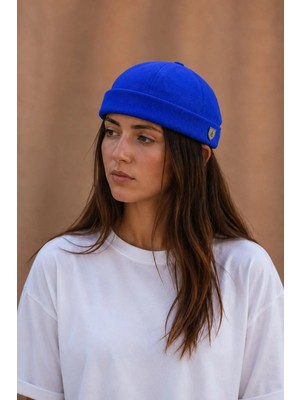 Külah Kadın Hipster Katlamalı Cap Saks Mavi Docker Şapka