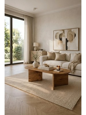 tridihome Modern Oval Orta Sehpa Minimal Ahşap Salon Sehpası Şık Tasarım