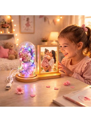 Sanal Bayim Ahşap Işıklı Gül Buketi Fotoğraf Çerçevesi 10X15