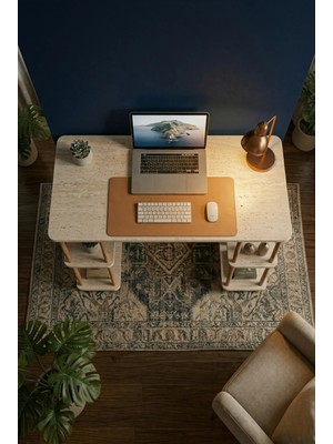 tridihome Traverten Çalışma Masası Raflı Modern Tasarım Kolay Kurulum Dayanıklı Kullanışlı**