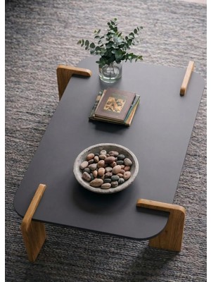 tridihome Modern Antrasit Dikdörtgen Sehpa Meşe Desenli Ayaklı Estetik Salon Orta Sehpa