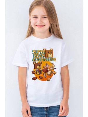 Morinna Super Bear Adventure Baskılı Çocuk Tişört Beyaz Günlük Rahat Kısa Kollu T-Shirt Mr-05