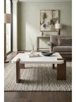 tridihome Modern Orta Sehpa Beyaz Üst Tablalı Ahşap Ayaklı Şık Tasarım Salon Sehpası