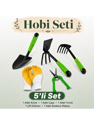 Badem10 (5'Li Set) Metal Mini Kürek Çapa Tırmık Bahçe Çim Peyzaj Bitki Çiçek Ekme Toprak Işleme Budama Makası