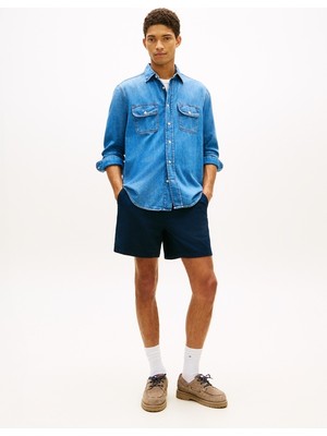 Tommy Hilfiger Tjm Lınen Blend Pull-On Short Erkek Mavi Şort - DM0DM22825