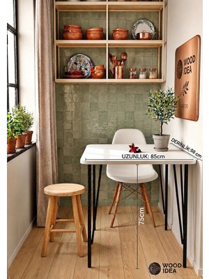 Wood Idea 50X85 cm Firkete Ayaklı Beyaz Mutfak Masası,yemek Masası,balkon Masası