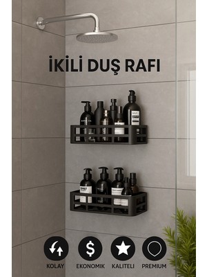 Erdo Ticaret Buğz Yapışkanlı Duvar Rafı Organizer Banyo Rafı Duş Rafı Mutfak Rafı Havluluk Sabun Krem Şampuanlık