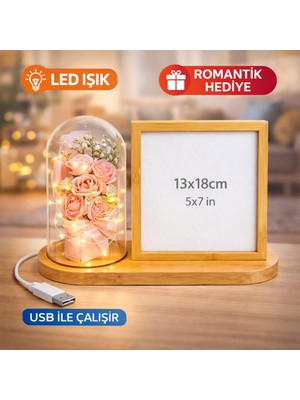 Sanal Bayim Ahşap Gül Buketi Ledli Fotoğraf Çerçevesi 13X18
