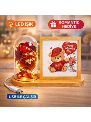 Sanal Bayim Ahşap Ledli Gül Buketi Fotoğraf Çerçevesi 13X18