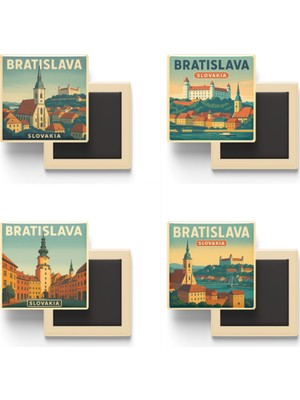 İberk Bratislava Slovakya - 4 Adet - 9x9 cm Buzdolap Magneti