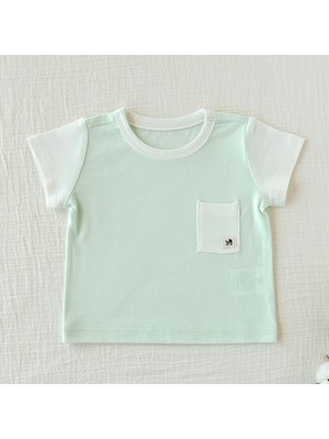 Mimu Baby Bambu Kısa Kollu, Cep ve Yaka Detaylı Bebek Pijama Üstü - Mint/krem