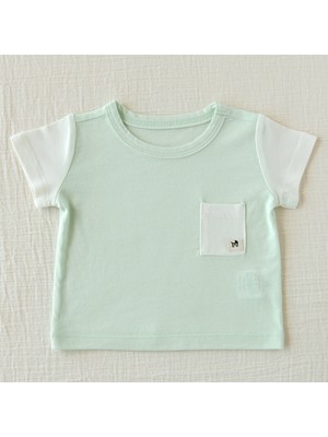 Mimu Baby Bambu Kısa Kollu ve Cep Detaylı Bebek Pijama Üstü - Mint/krem
