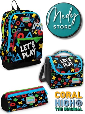 Coral High Siyah Lets Play Desenli 3’lü Okul Çanta Seti