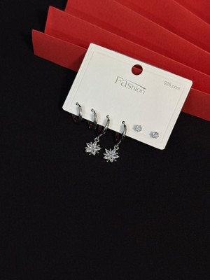 Melisa Takı & Aksesuar 316L Çelik Jewelry Gümüş Renk 6lı Set Zirkon Taşlı Küpe
