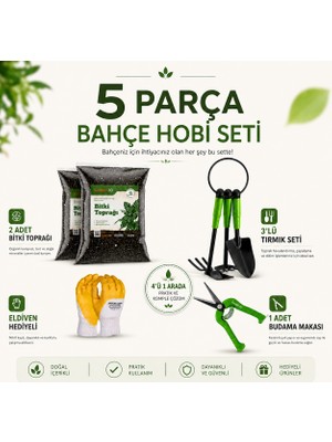 Badem10 (5'li Set) Metal Mini Kürek Çapa Tırmık Bahçe Çim Peyzaj Bitki Çiçek Ekme Toprak Işleme Budama Makası
