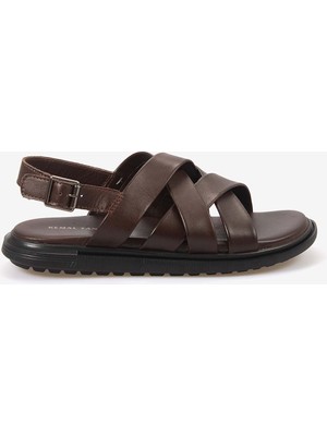 Kemal Tanca Erkek Kauçuk Tabanlı Deri Comfort Günlük Çapraz Bantlı Sandalet 555