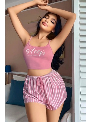 Belirtilmemiş Askılı Sleep Basklı Sortlu Pijama Takımı
