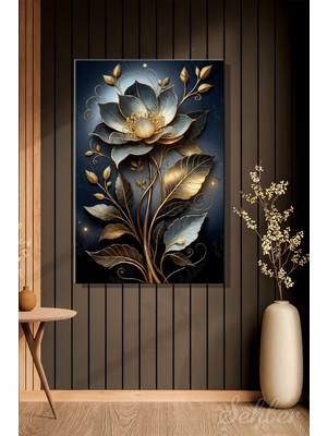 Şehber Dekoratif Dikey Kanvas Tablo Tekli Salon Mutfak Yatak Odası Ofis 3D Gold Efekt Lotus 1319