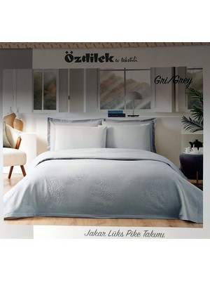 Özdilek Rf -Gri- Jakar Lux Kp (Z) Çift Kişilik Pike Takımı (4 Yastık Kılıflı)
