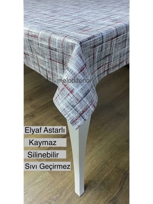Mirella Bordo gri beyaz ekose kumaş desen kareli kalın elyaf  Astarlı Kaymaz Pvc Yuvarlak Muşamba Masa Örtüsü