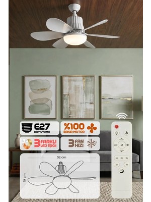 Yeni 2ın1 Goes LED Işık ve Fan Sessiz 3 Renk Modu ve 3 Hız Modu Kumandalı Tavan Vantilatörü