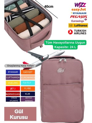 Jet Turtle Seyahat Sırt Çantası 40CM 40X25X15 cm Pegasus, Wizz Air, Ryanair, El Valizi Koltuk Altı Valizi