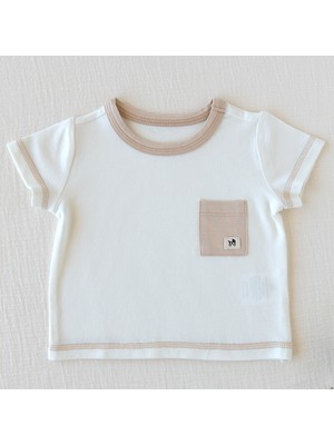 Mimu Baby Bambu Yaka ve Cep Detaylı Karyokalı Bebek Pijama Üstü - Krem/bej