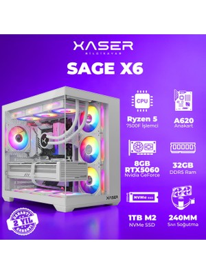 Xaser Sage X6 Ryzen 5 7500F 32GB Ddr5 Ram 1tb M.2 Nvme SSD 8gb RTX5060 Sıvı Soğutmalı Oyuncu Bilgisayarı