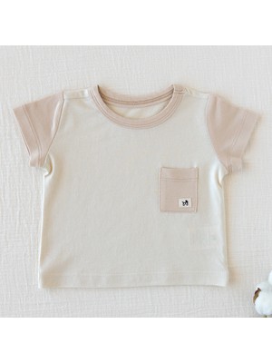 Mimu Baby Bambu Kısa Kollu, Cep ve Yaka Detaylı Bebek Pijama Üstü - Ekru/bej