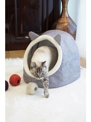 Empressco Gobypet Alas Keçe Kedi ve Köpek Evi Yatağı Gri Paspas Hediyeli - Fiyatı, Yorumları