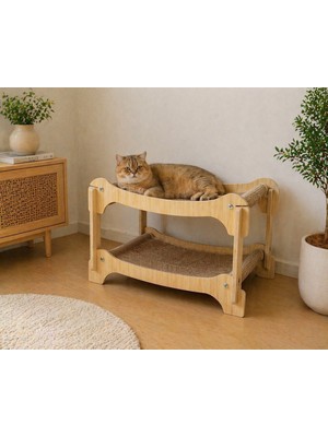 Empressco Pureza Ahşap Iki Katlı Kedi Yatağı & Dinlenme Standı – Hasır Yüzeyli (Çift Katlı Tasarım) - Fiyatı, Yorumları