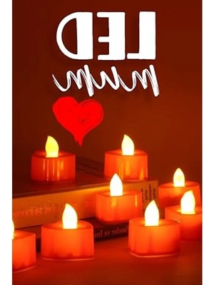 Die Grup 8 Adet Dekoratif Pilli LED Mum Seti, Kalp Kırmızı Renk, 4 cm Boyut
